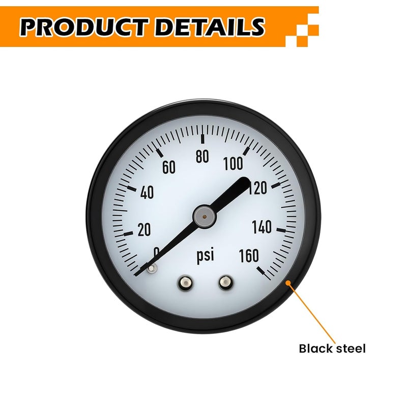 Solimeta Air Pressure Gauge for Air Compressor Air Filter, 2" Dial Center Back Mount, 1/4" NPT,0-160 Psi, 2PCS，Pressure of air and Liquid - Image 2